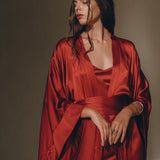 Wine Red Silk Boho Kimono Cover • Wide Sleeve Bohemian Kaftan Cardigan - AYA Sacred Wear