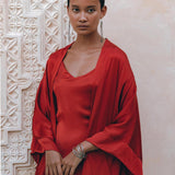 Wine Red Silk Boho Kimono Cover • Wide Sleeve Bohemian Kaftan Cardigan - AYA Sacred Wear