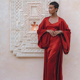 Wine Red Silk Boho Kimono Cover • Wide Sleeve Bohemian Kaftan Cardigan - AYA Sacred Wear