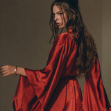 Wine Red Silk Boho Kimono Cover • Wide Sleeve Bohemian Kaftan Cardigan - AYA Sacred Wear