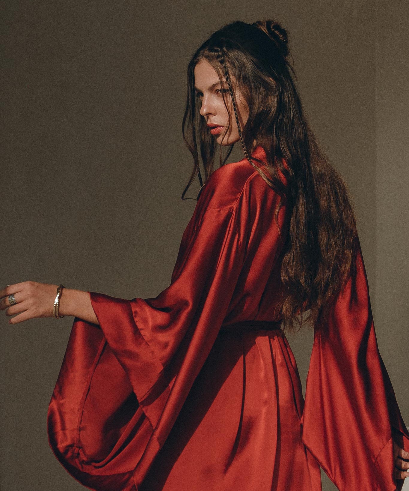 Wine Red Silk Boho Kimono Cover • Wide Sleeve Bohemian Kaftan Cardigan - AYA Sacred Wear