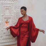 Wine Red Silk Boho Kimono Cover • Wide Sleeve Bohemian Kaftan Cardigan - AYA Sacred Wear