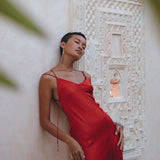 Wine Red Silk Slip Dress • Peace Silk Dress • Evening Bohemian Dress - AYA Sacred Wear