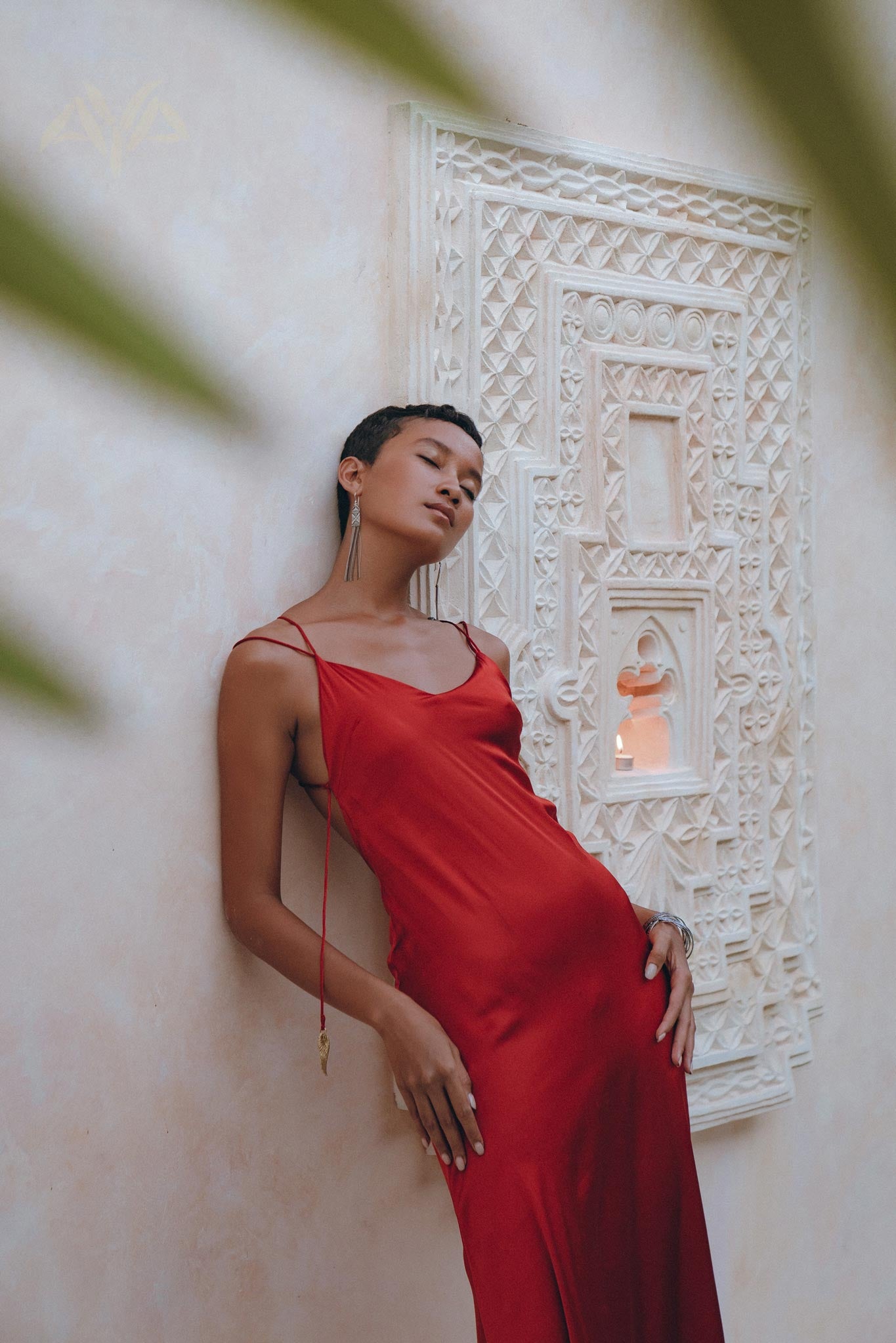 Wine Red Silk Slip Dress • Peace Silk Dress • Evening Bohemian Dress - AYA Sacred Wear