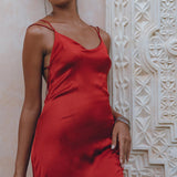 Wine Red Silk Slip Dress • Peace Silk Dress • Evening Bohemian Dress - AYA Sacred Wear