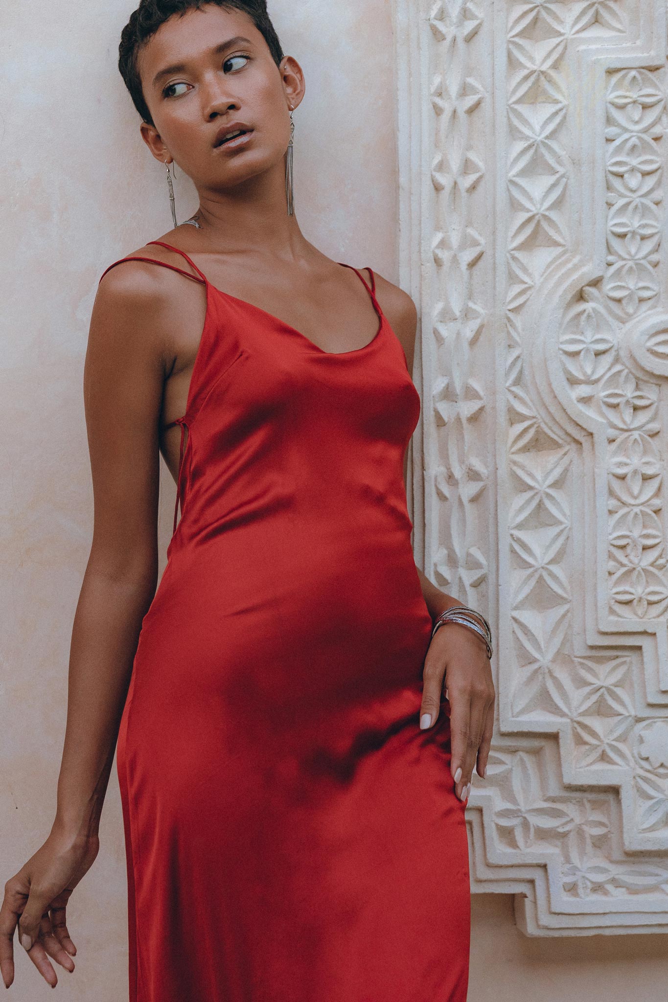 Wine Red Silk Slip Dress • Peace Silk Dress • Evening Bohemian Dress - AYA Sacred Wear