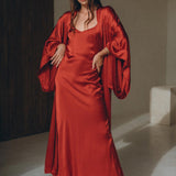 Wine Red Silk Slip Dress • Peace Silk Dress • Evening Bohemian Dress - AYA Sacred Wear