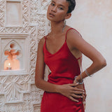 Wine Red Silk Slip Dress • Peace Silk Dress • Evening Bohemian Dress - AYA Sacred Wear