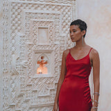 Wine Red Silk Slip Dress • Peace Silk Dress • Evening Bohemian Dress - AYA Sacred Wear