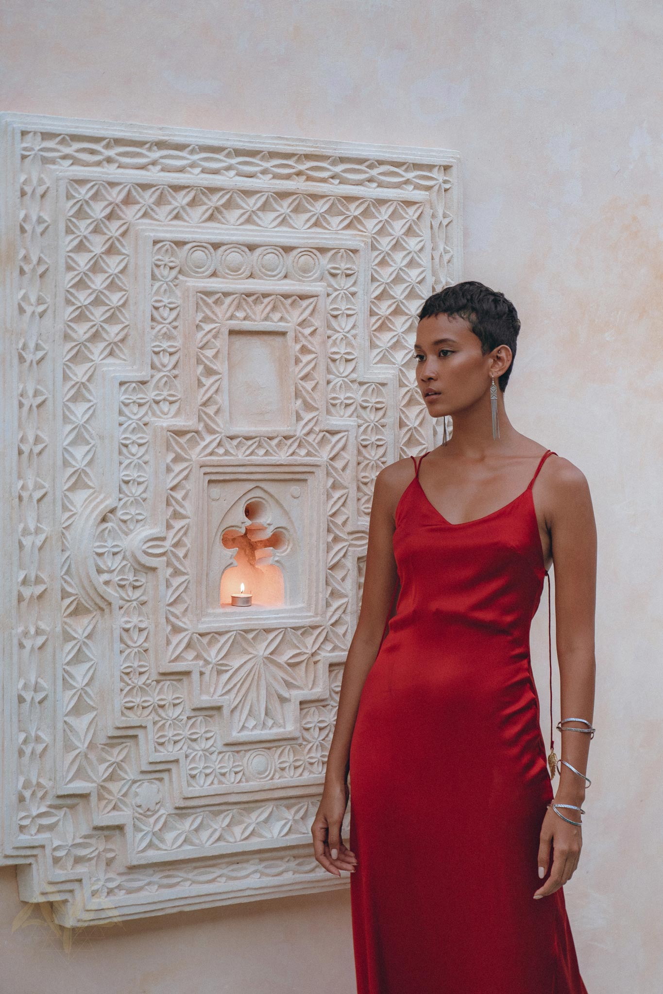 Wine Red Silk Slip Dress • Peace Silk Dress • Evening Bohemian Dress - AYA Sacred Wear