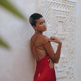 Wine Red Silk Slip Dress • Peace Silk Dress • Evening Bohemian Dress - AYA Sacred Wear