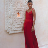 Wine Red Silk Slip Dress • Peace Silk Dress • Evening Bohemian Dress - AYA Sacred Wear