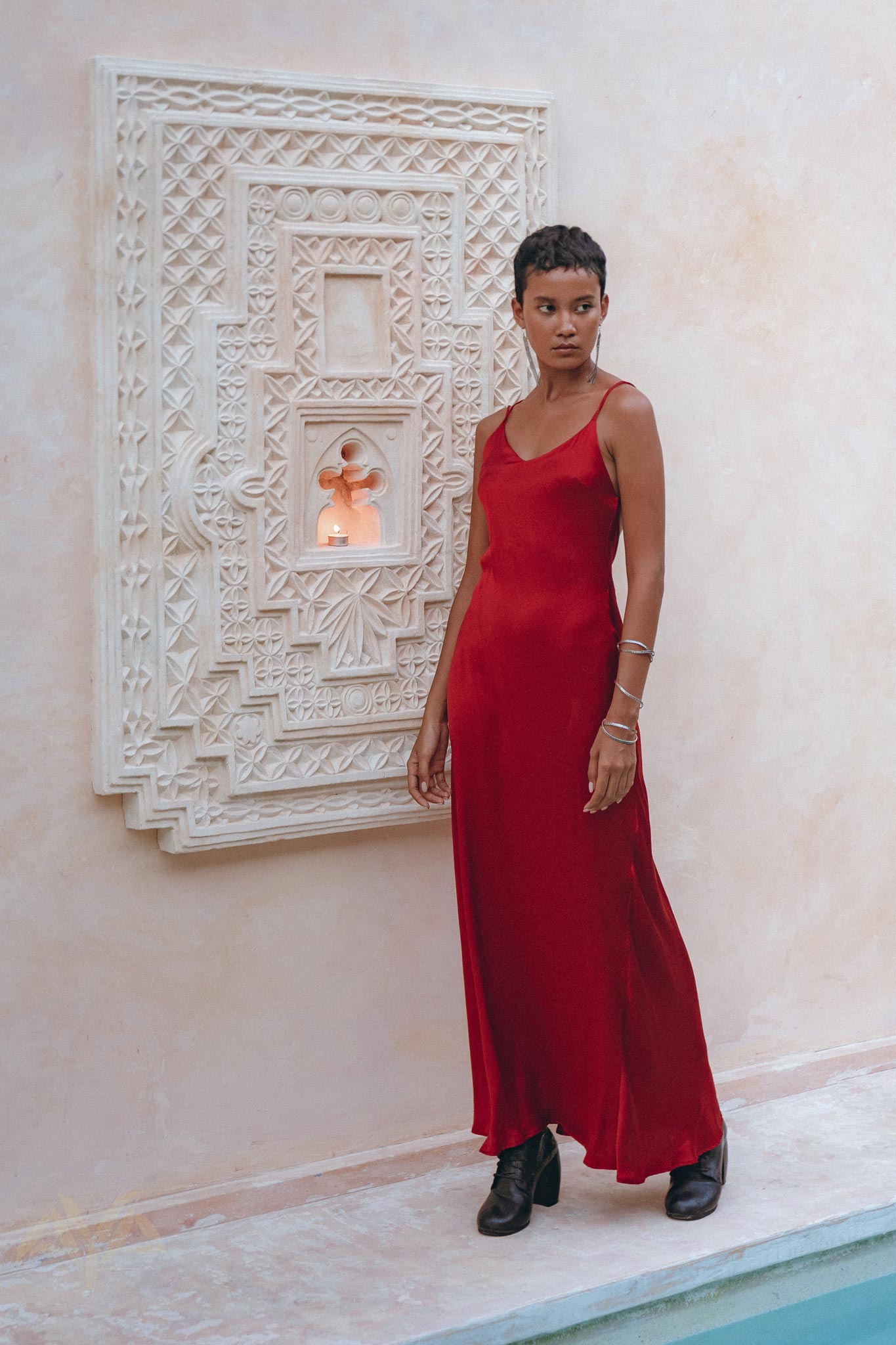 Wine Red Silk Slip Dress • Peace Silk Dress • Evening Bohemian Dress - AYA Sacred Wear