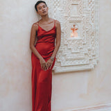 Wine Red Silk Slip Dress • Peace Silk Dress • Evening Bohemian Dress - AYA Sacred Wear