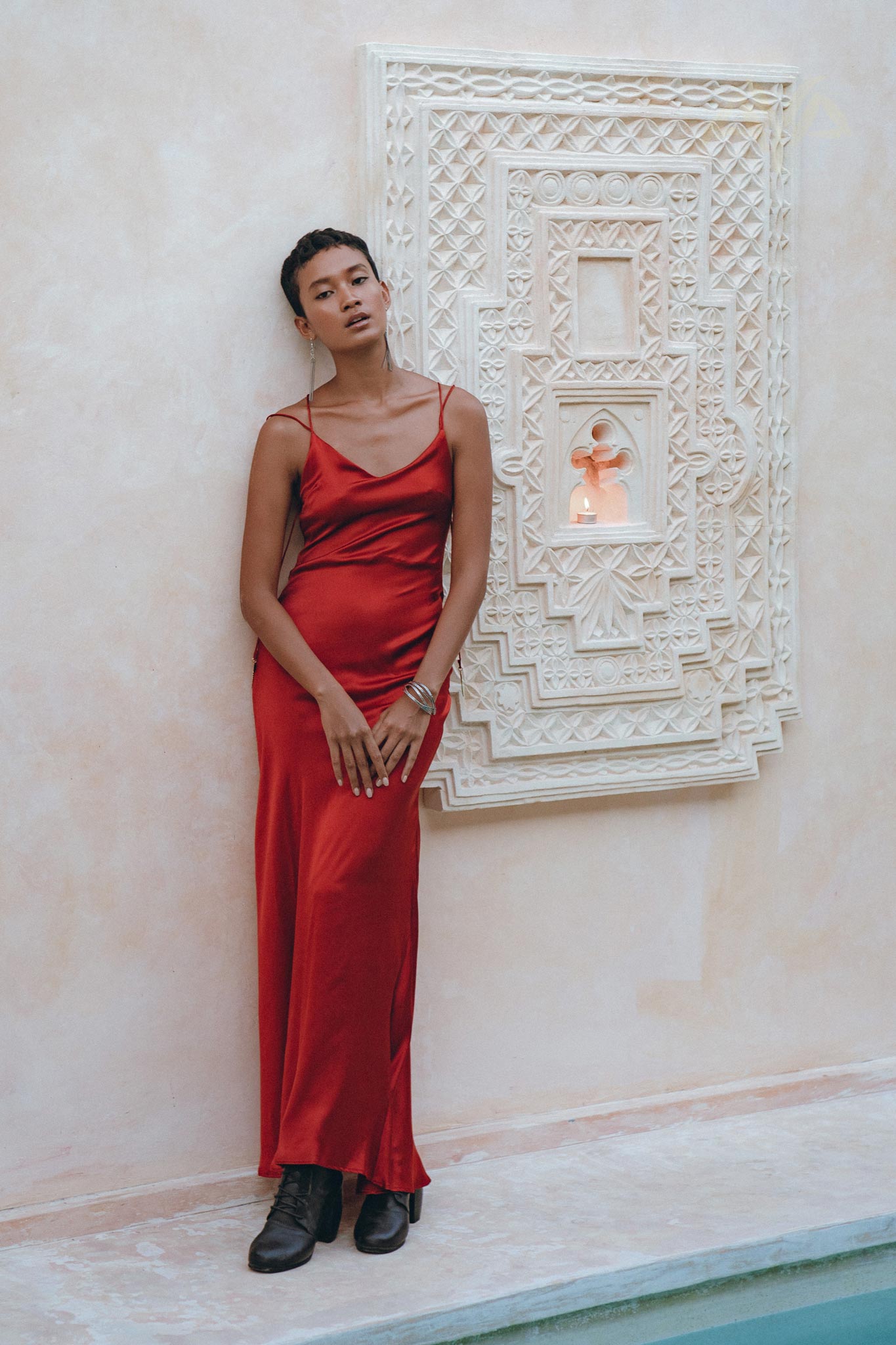 Wine Red Silk Slip Dress • Peace Silk Dress • Evening Bohemian Dress - AYA Sacred Wear