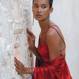 Wine Red Silk Slip Dress • Peace Silk Dress • Evening Bohemian Dress - AYA Sacred Wear