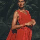 Glam up a special event with this Wine Red Macrame Dress, adjustable with an included belt. 