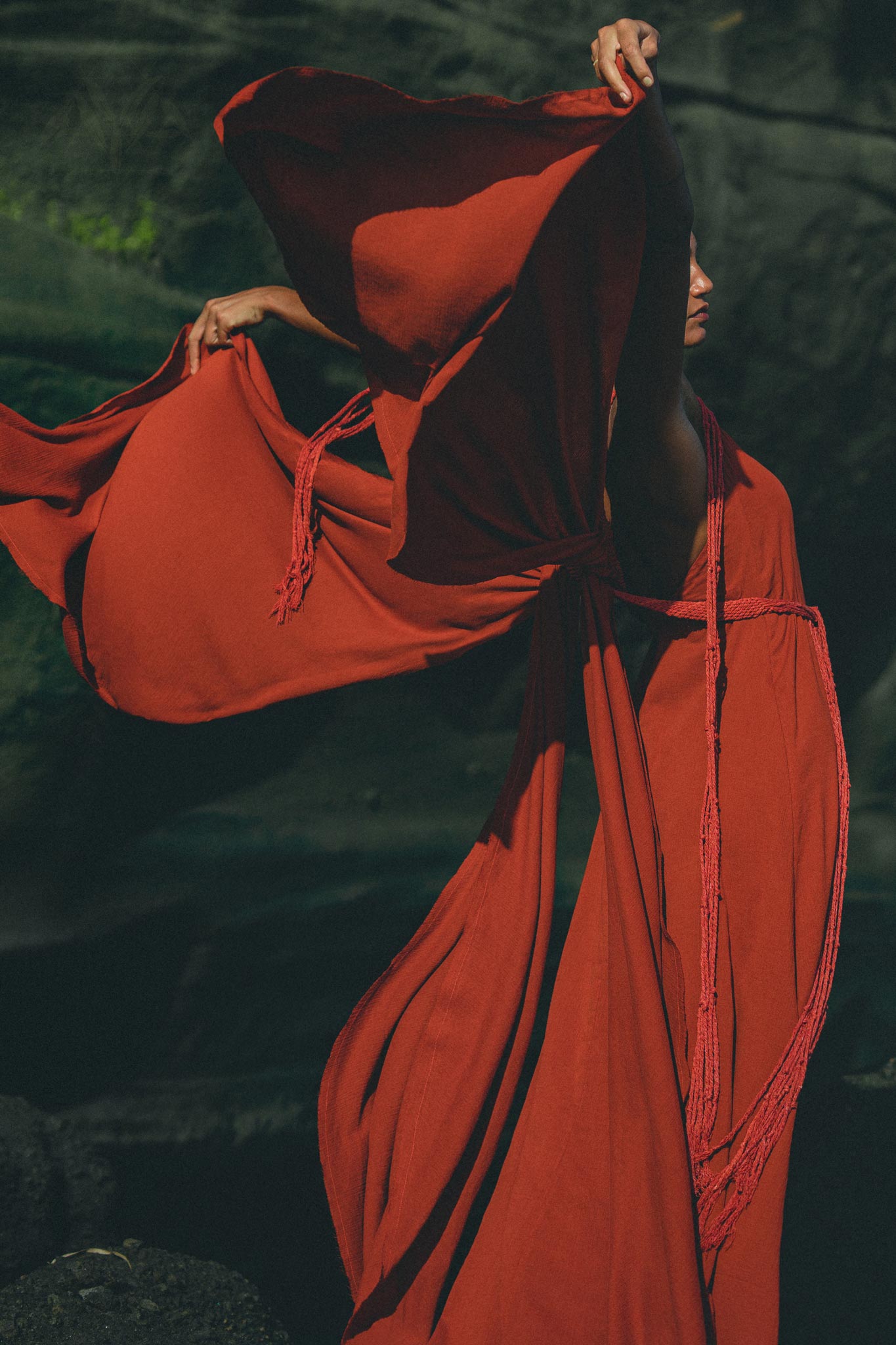 Deliciously ethereal, this Wine Red Macrame Dress with adjustable belt is perfect for any occasion. 