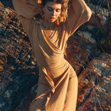 Yellow Boho Wrap Top • Organic Wide Sleeve Bohemian Wrap Blouse - AYA Sacred Wear