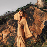 Yellow Boho Wrap Top • Organic Wide Sleeve Bohemian Wrap Blouse - AYA Sacred Wear