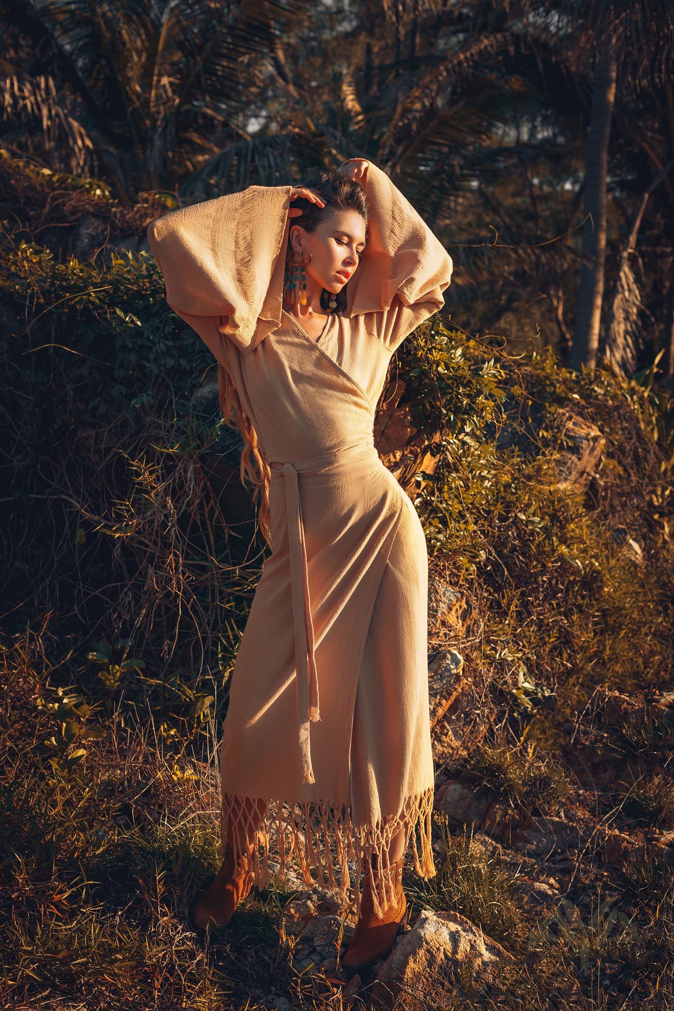 Yellow Boho Wrap Top • Organic Wide Sleeve Bohemian Wrap Blouse - AYA Sacred Wear