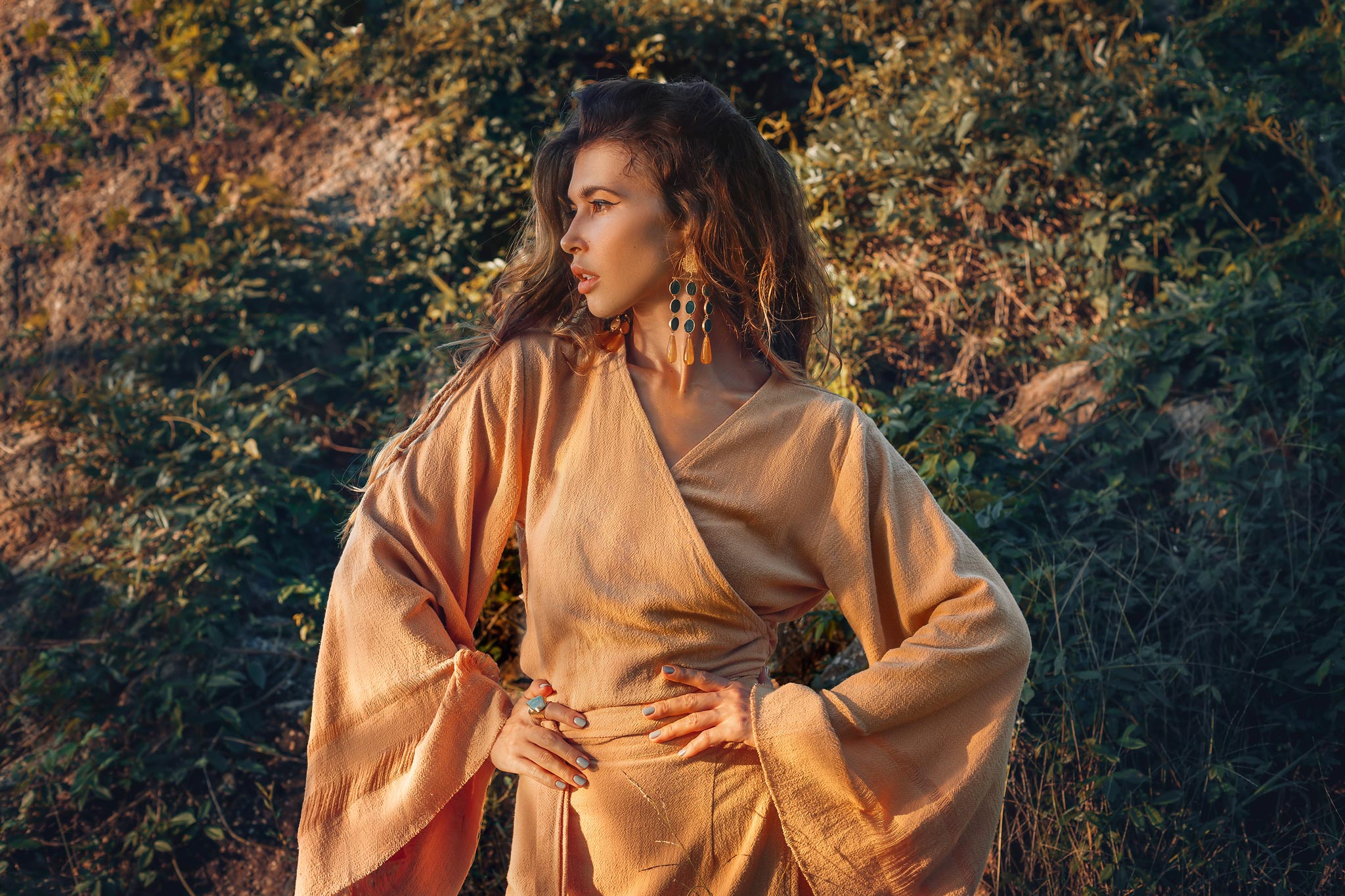 Yellow Boho Wrap Top • Organic Wide Sleeve Bohemian Wrap Blouse - AYA Sacred Wear