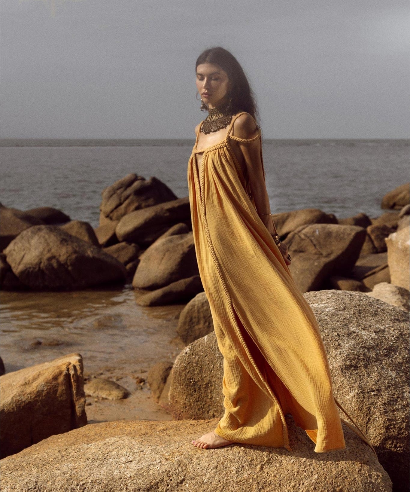 Yellow Gold Greek Goddess Prom Boho Dress - AYA Sacred Wear
