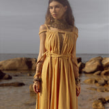 Yellow Gold Greek Goddess Prom Boho Dress - AYA Sacred Wear