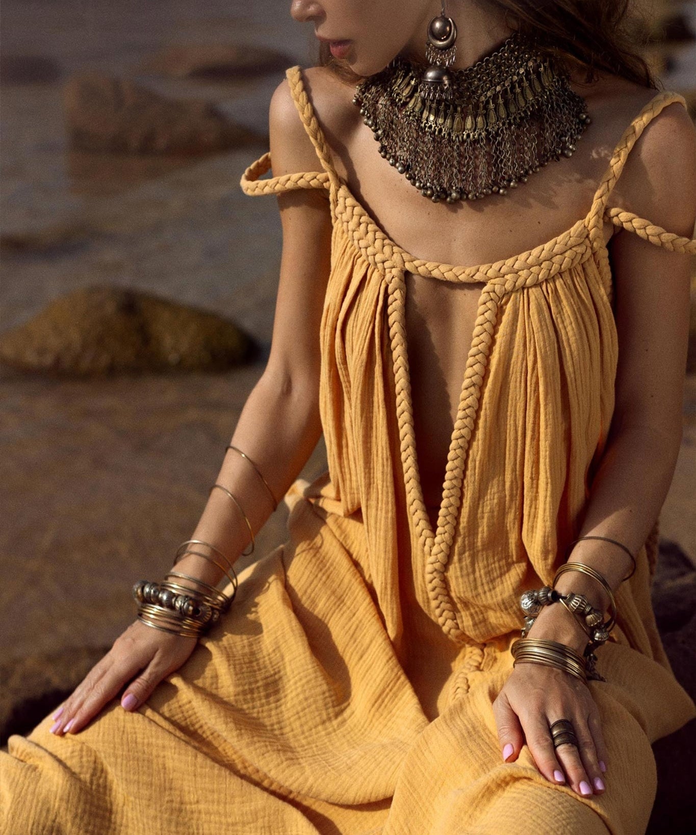 Yellow Gold Greek Goddess Prom Boho Dress - AYA Sacred Wear