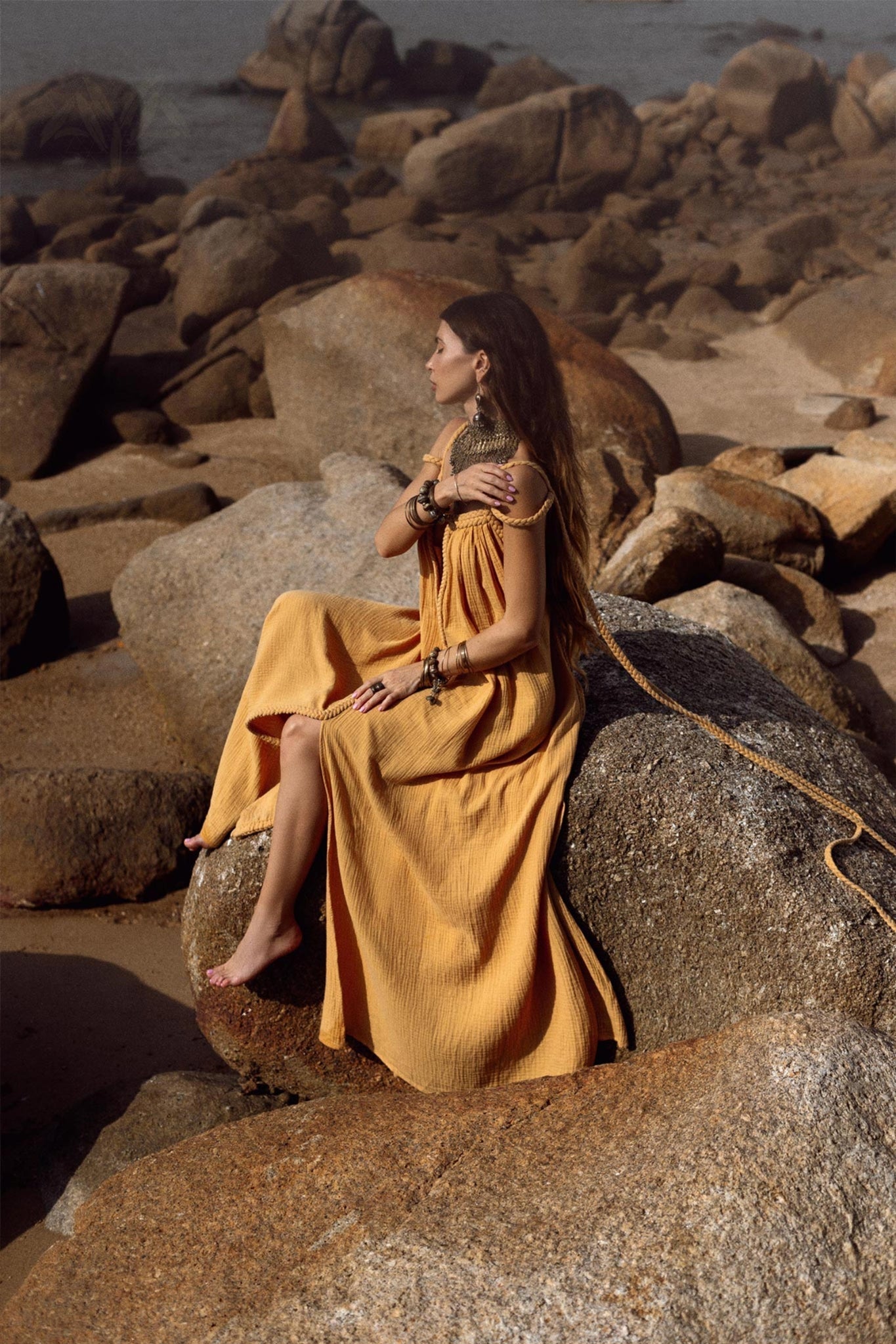 Yellow Gold Greek Goddess Prom Boho Dress - AYA Sacred Wear