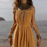 Yellow Gold Greek Goddess Prom Boho Dress - AYA Sacred Wear