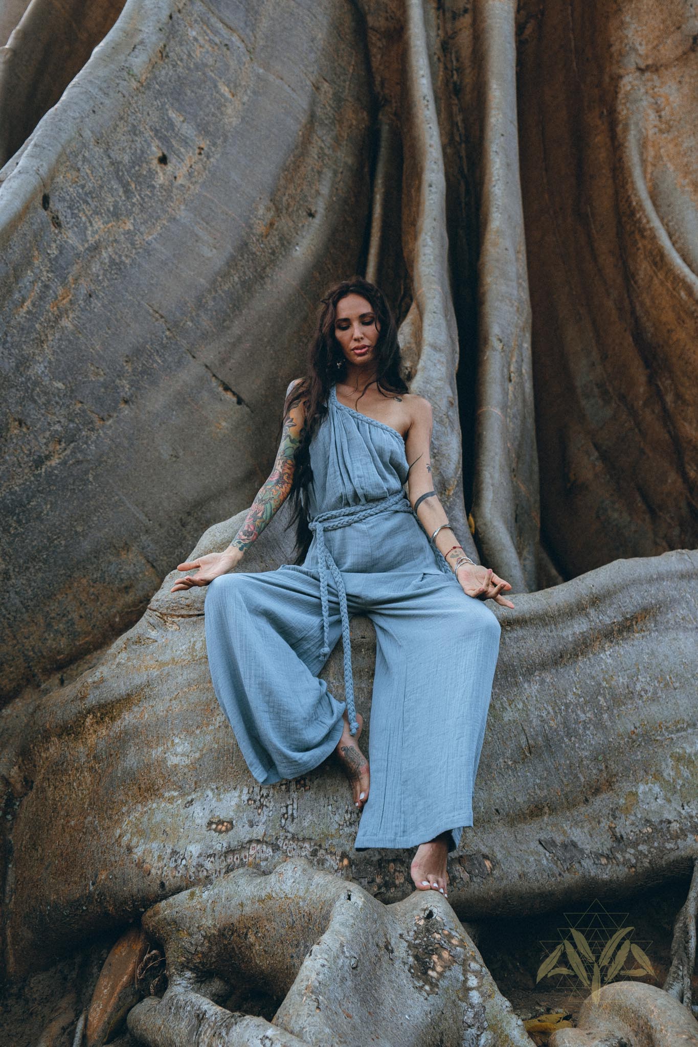 Dusty Pink Braided Overalls • Boho Silk with Cotton Maxi Jumpsuit