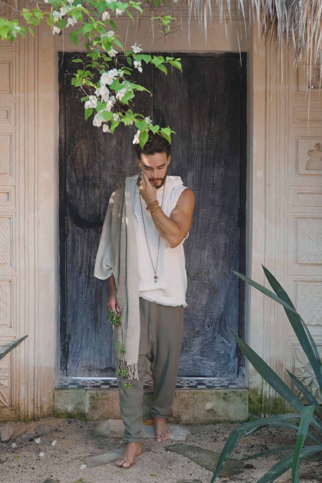 Handwoven Cotton Sleeveless Hoody for Man by AYA Sacred Wear