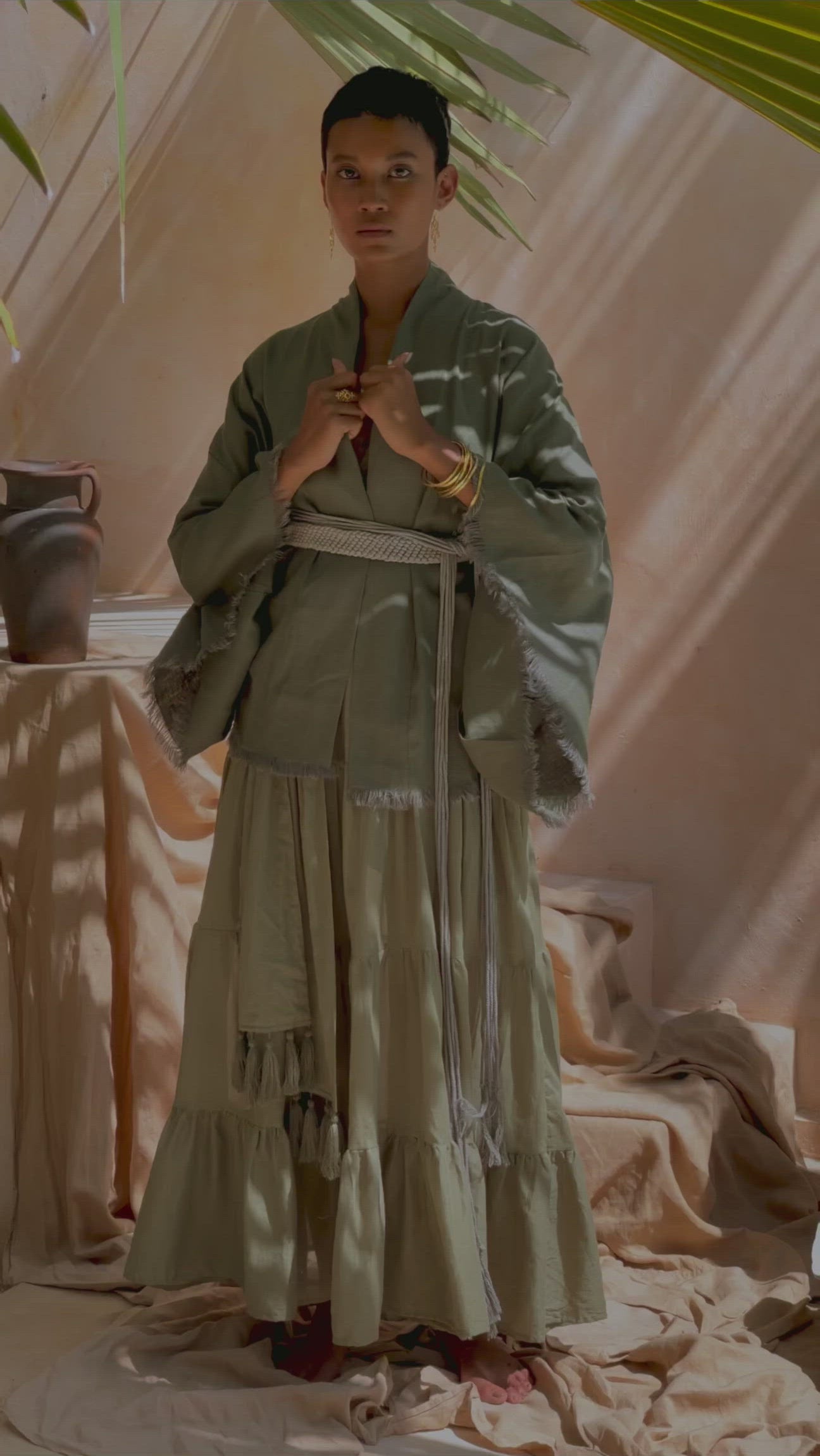 Short Linen Kimono Wrap with Belt, Bohemian Kimono Jacket For Women - AYA Sacred Wear