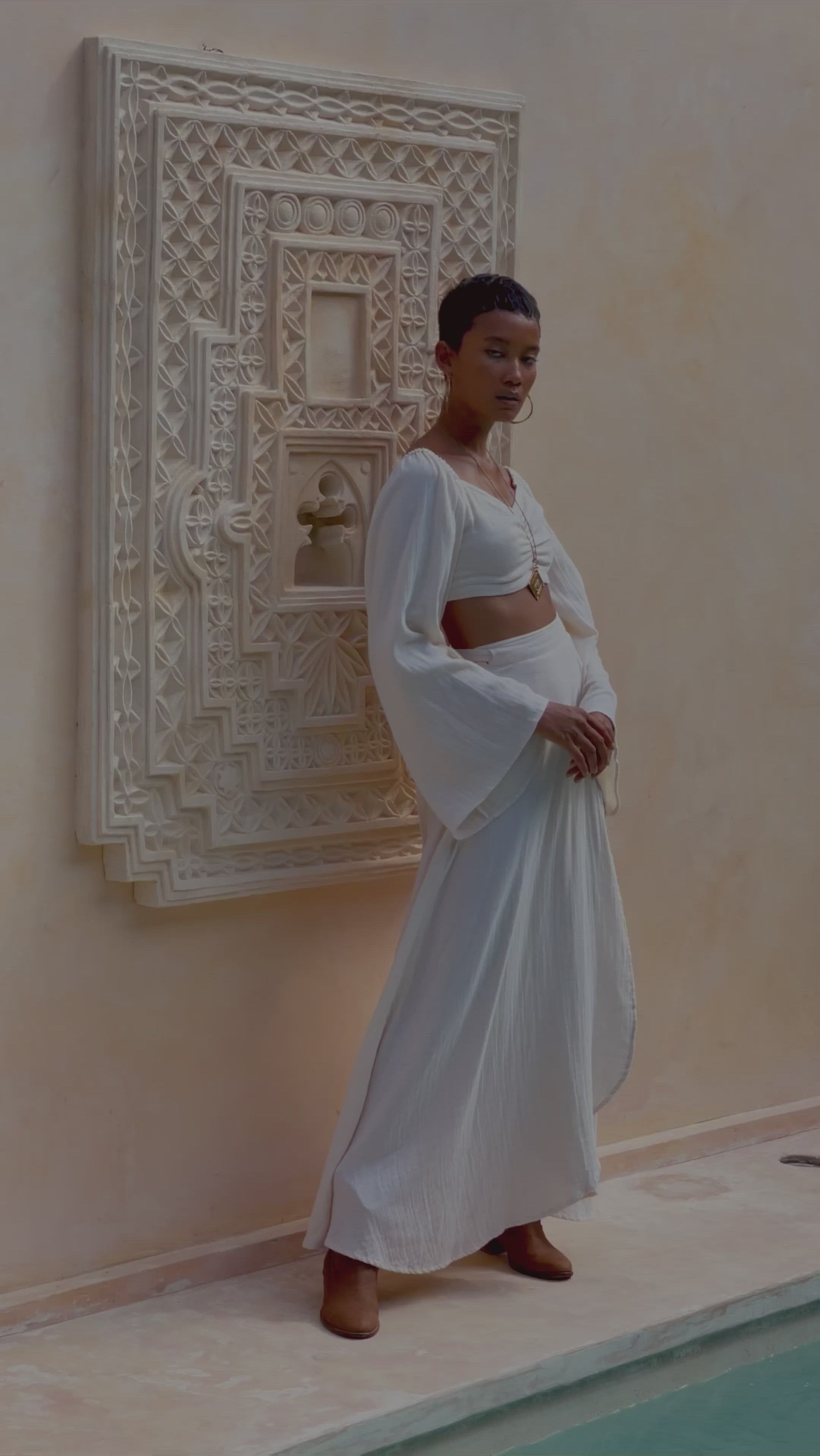 Boho Top Corset and Skirt for Women, Off-White Tank Top and Maxi Skirt - AYA Sacred Wear