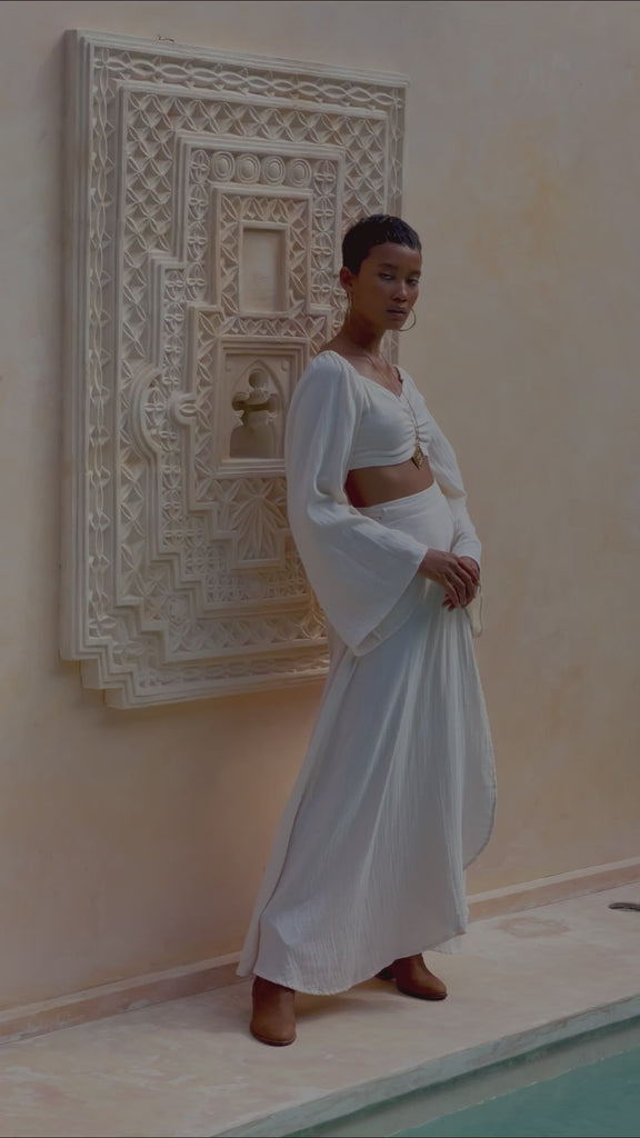 Boho Top Corset and Skirt for Women, Off-White Tank Top and Maxi Skirt - AYA Sacred Wear