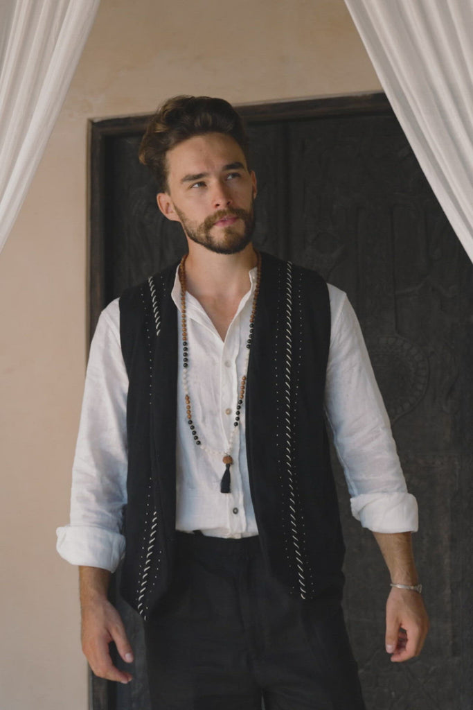 Black Embroidered Vest for Men by AYA Sacred Wear