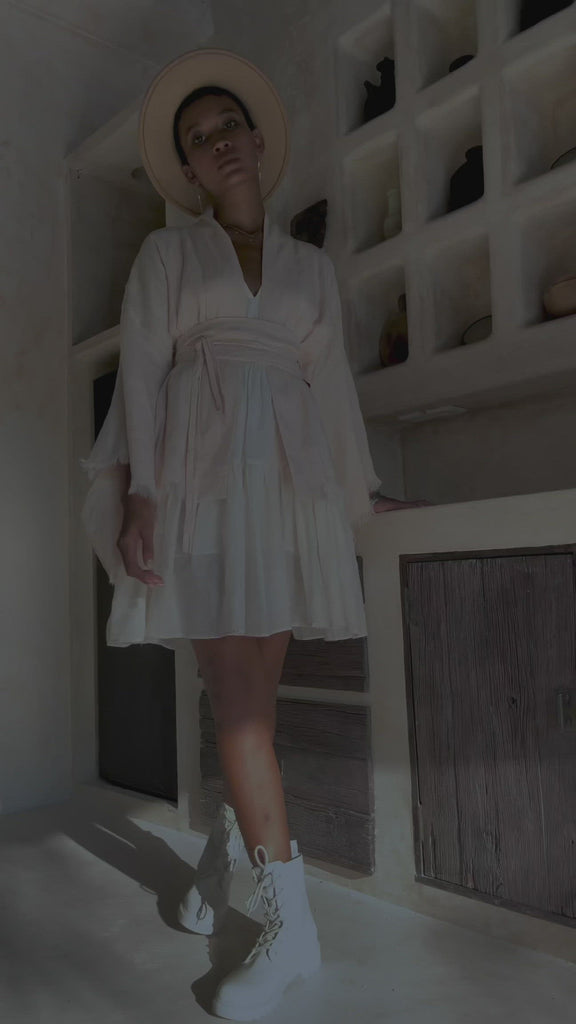 Short Linen Kimono Wrap with Belt, Linen Cardigan for Women - AYA Sacred Wear