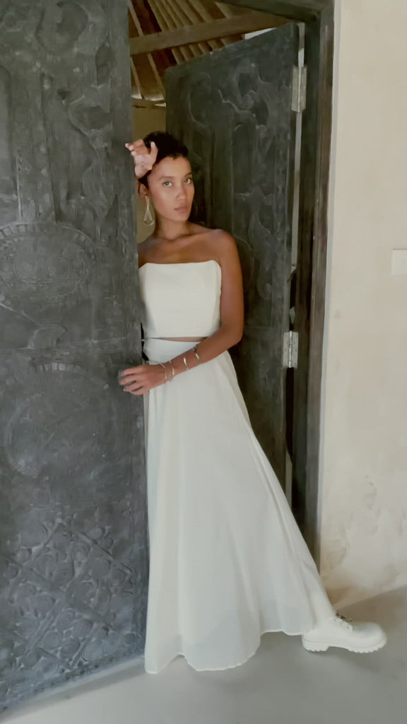 Off-White Boho Top Corset and Skirt, Summer Crop Top Corset and Skirt -AYA Sacred Wear