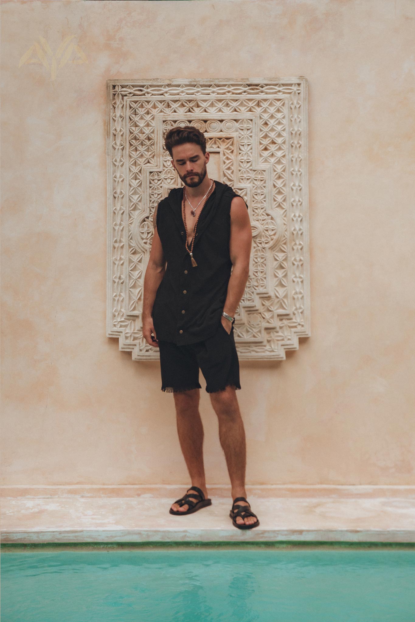 Black Handwoven Cotton Shorts for Men by AYA Sacred Wear