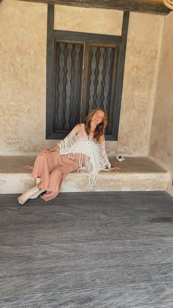 Boho Top, Bohemian Top, Boho Cover Up Women, Hand Loomed Cotton Blouse - AYA Sacred Wear