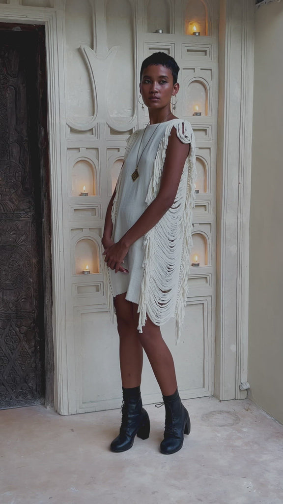 Off-White Mini Dress, Sleeveless Open Sides Dress, Ladders Sides Dress - AYA Sacred Wear