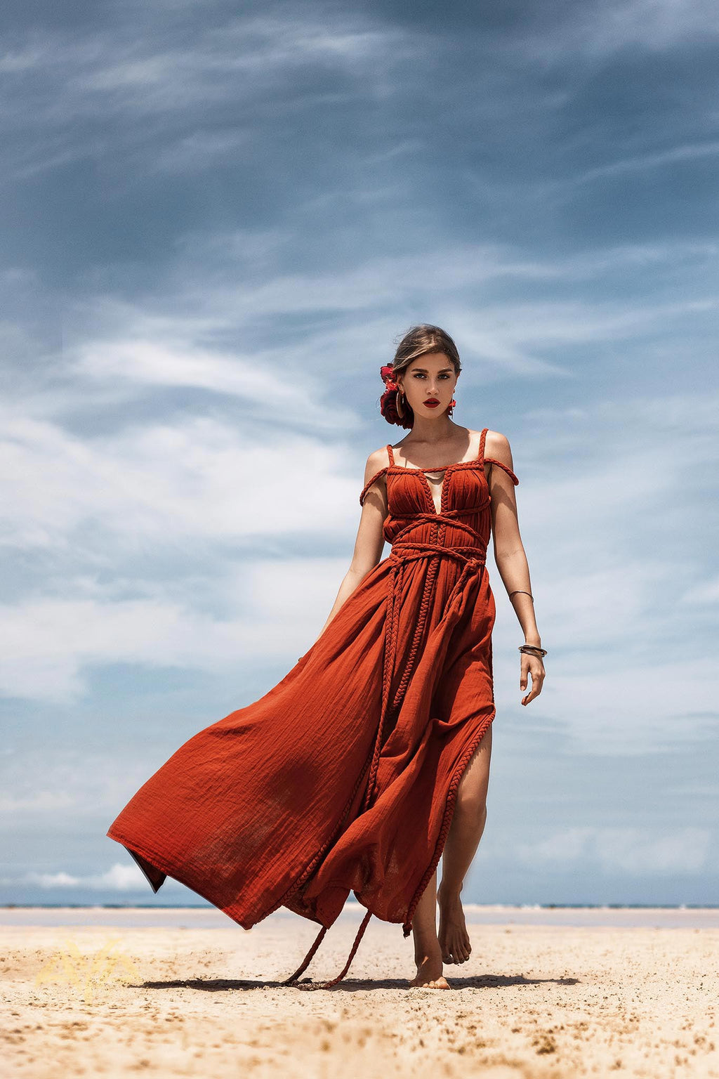 Red Greek Goddess Prom Boho Dress by AYA Sacred Wear