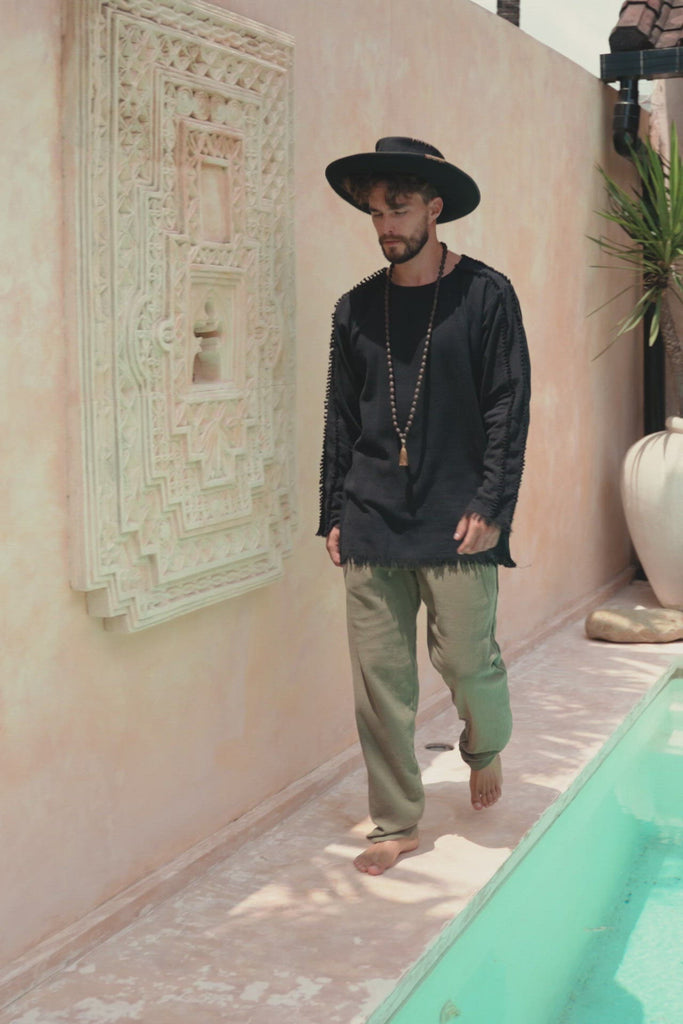 Dark Green Long Cotton Pants for Men by AYA Sacred Wear