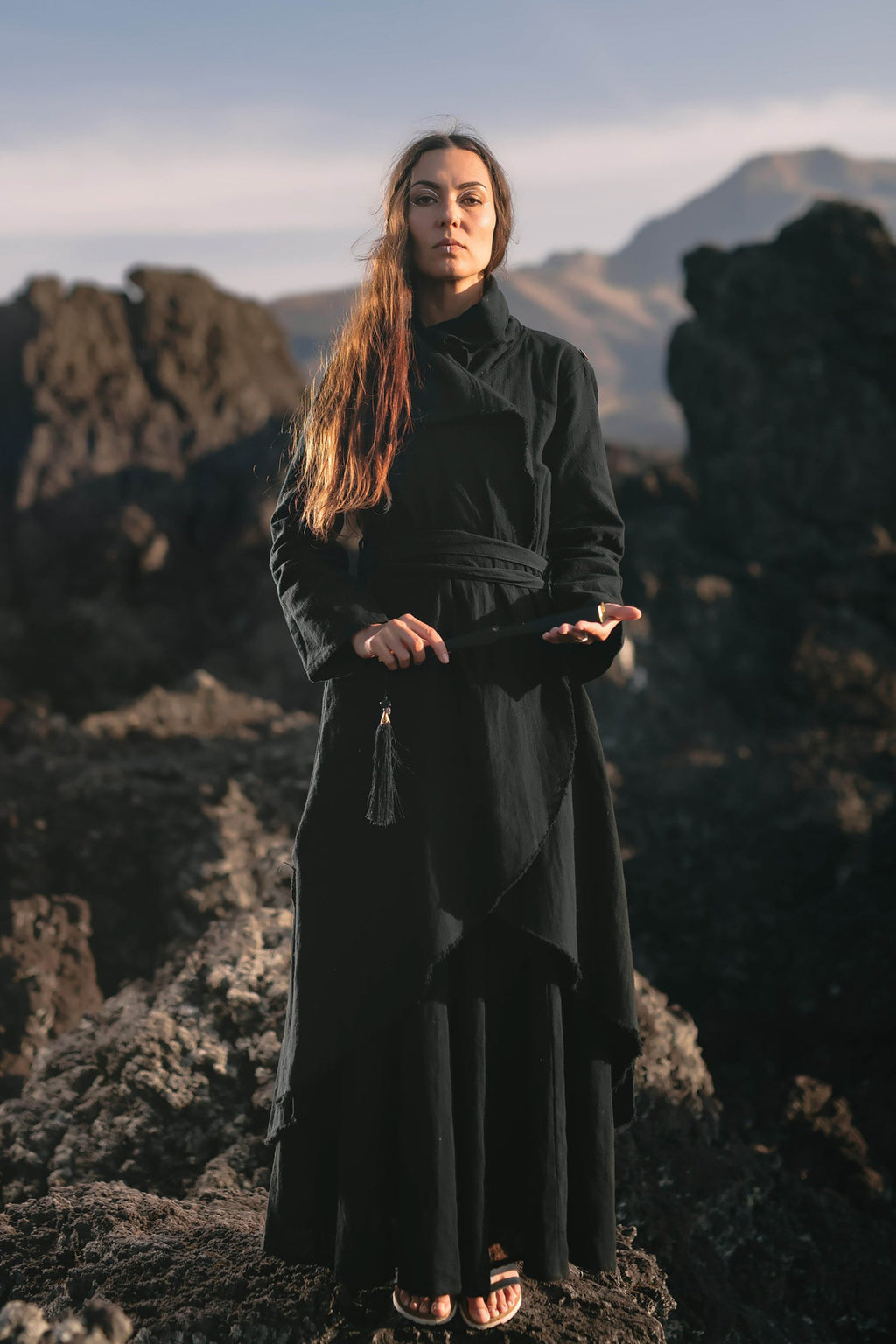 Black Organic Wrap Jacket Cotton Cardigan - AYA Sacred Wear