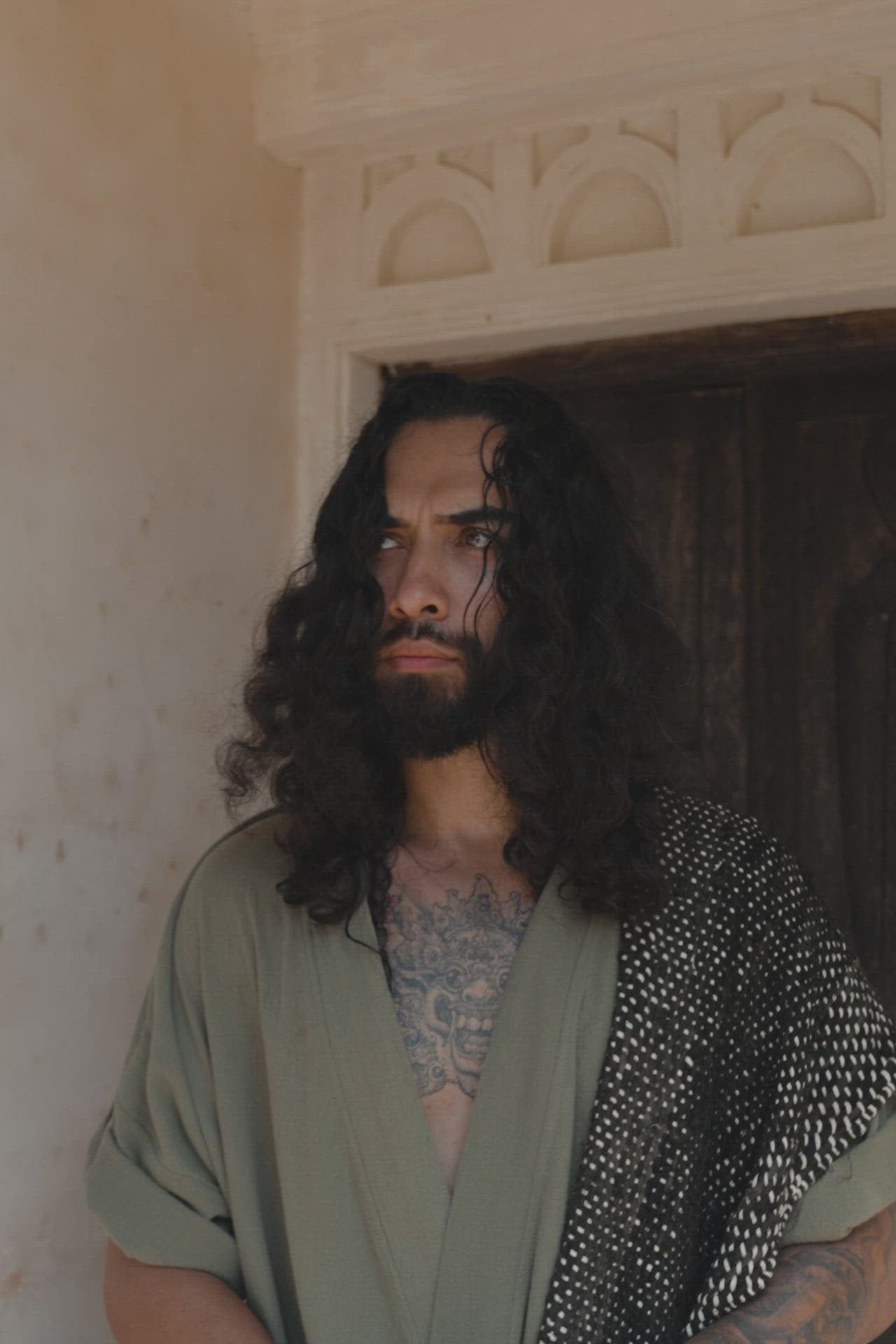 Sage Green Tribal Kimono Robe for Men by AYA Sacred Wear