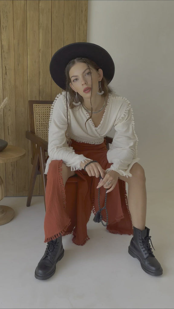 Boho Wrap Top, Organic Wide Sleeve Blouse, Bridal Goddess Top - AYA Sacred Wear