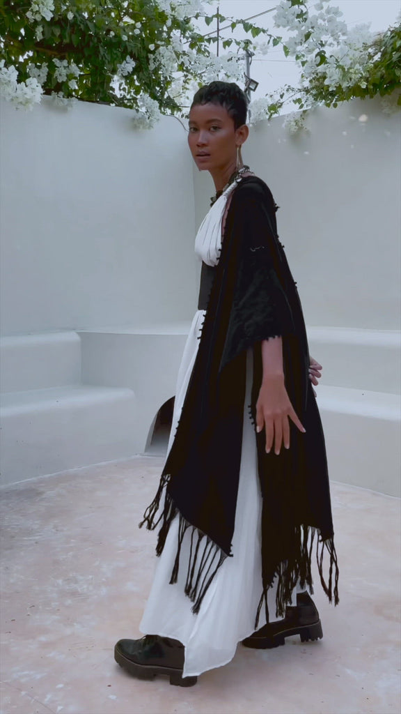 Black Poncho Robe, Boho Cape for Women, Bohemian Kimono Overcoat - AYA Sacred Wear