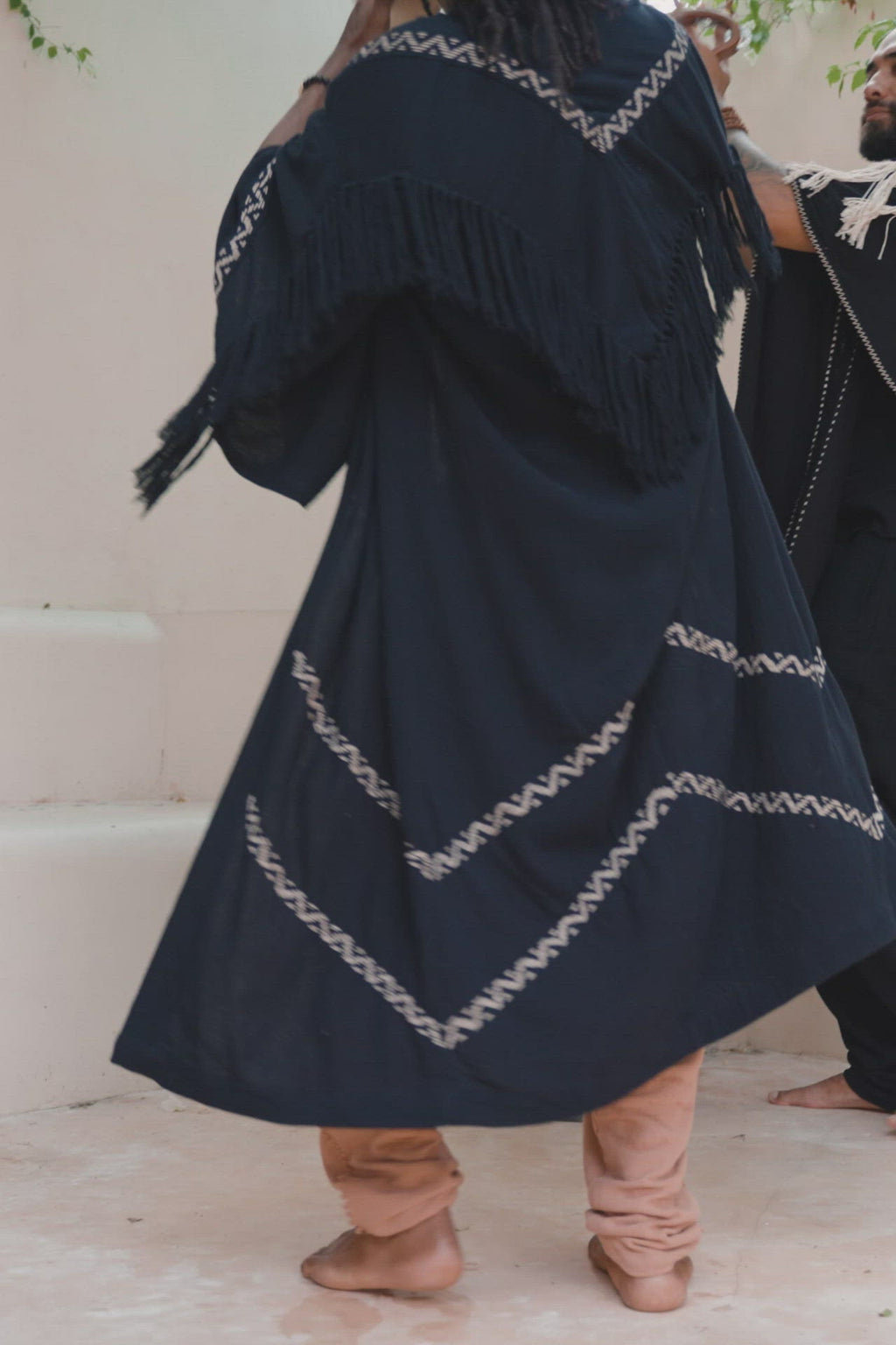  Black Hand Embroidered Tribal Kimono Overcoat for Men AYA Sacred Wear