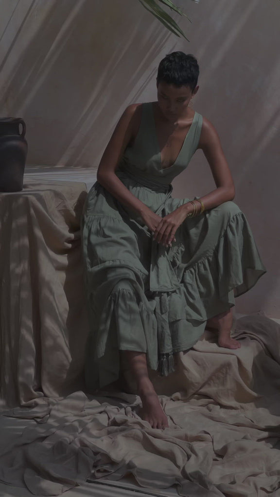 Boho Bridesmaid Dress, Bohemian Dress, Sage Green Adjustable Dress - AYA Sacred Wear